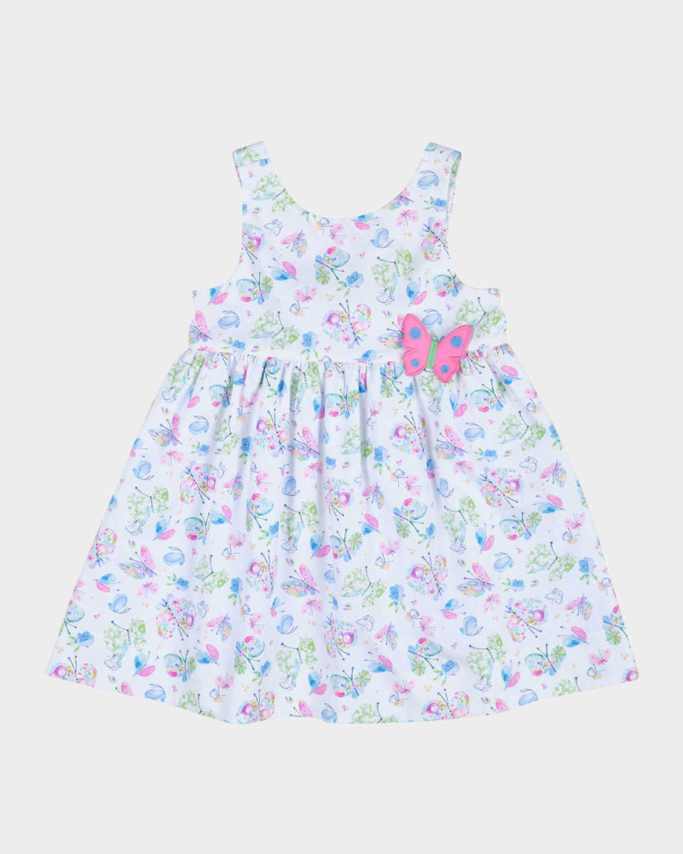 Girl's Butterfly-Print Dress W/ Applique, Size 2-4